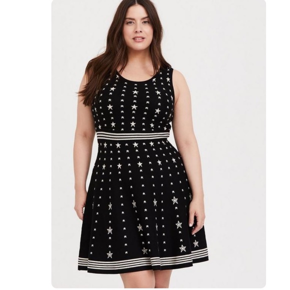Torrid Black & White Star Sweater-Knit Skater Dress Size 2X - Picture 3 of 14